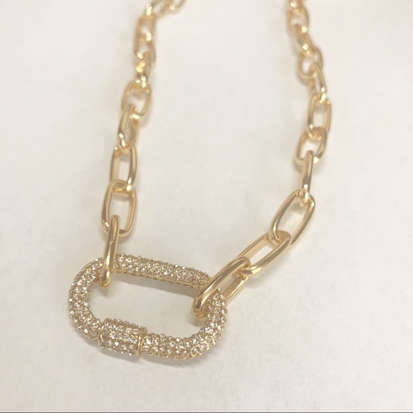 Pave CZ Single Carabiner Lock Pendant Necklace - Picture 4 of 5
